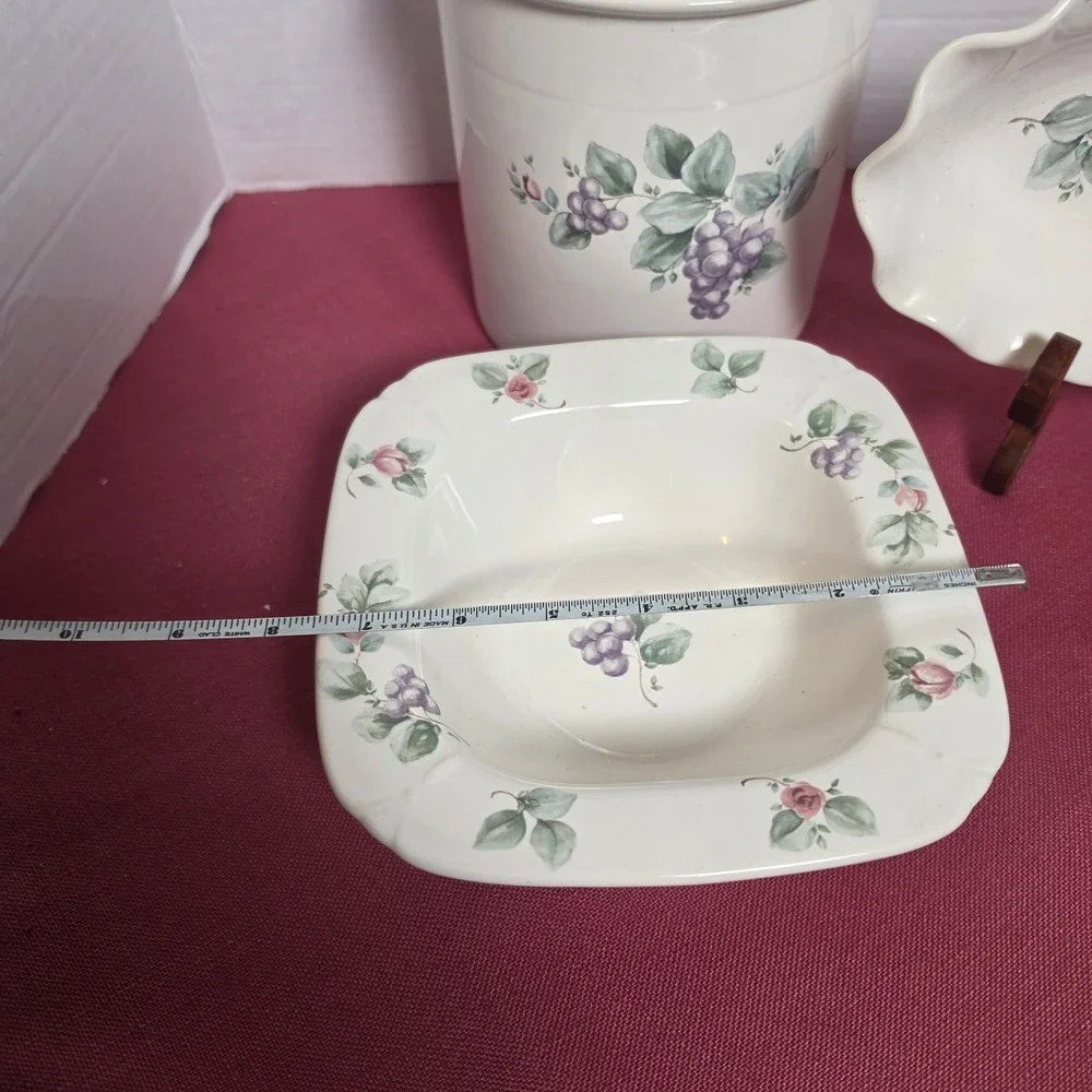 Vintage Pfaltzgraff Grapevine Embossed  Utensil Holder, Relish Dish, Square Bowl